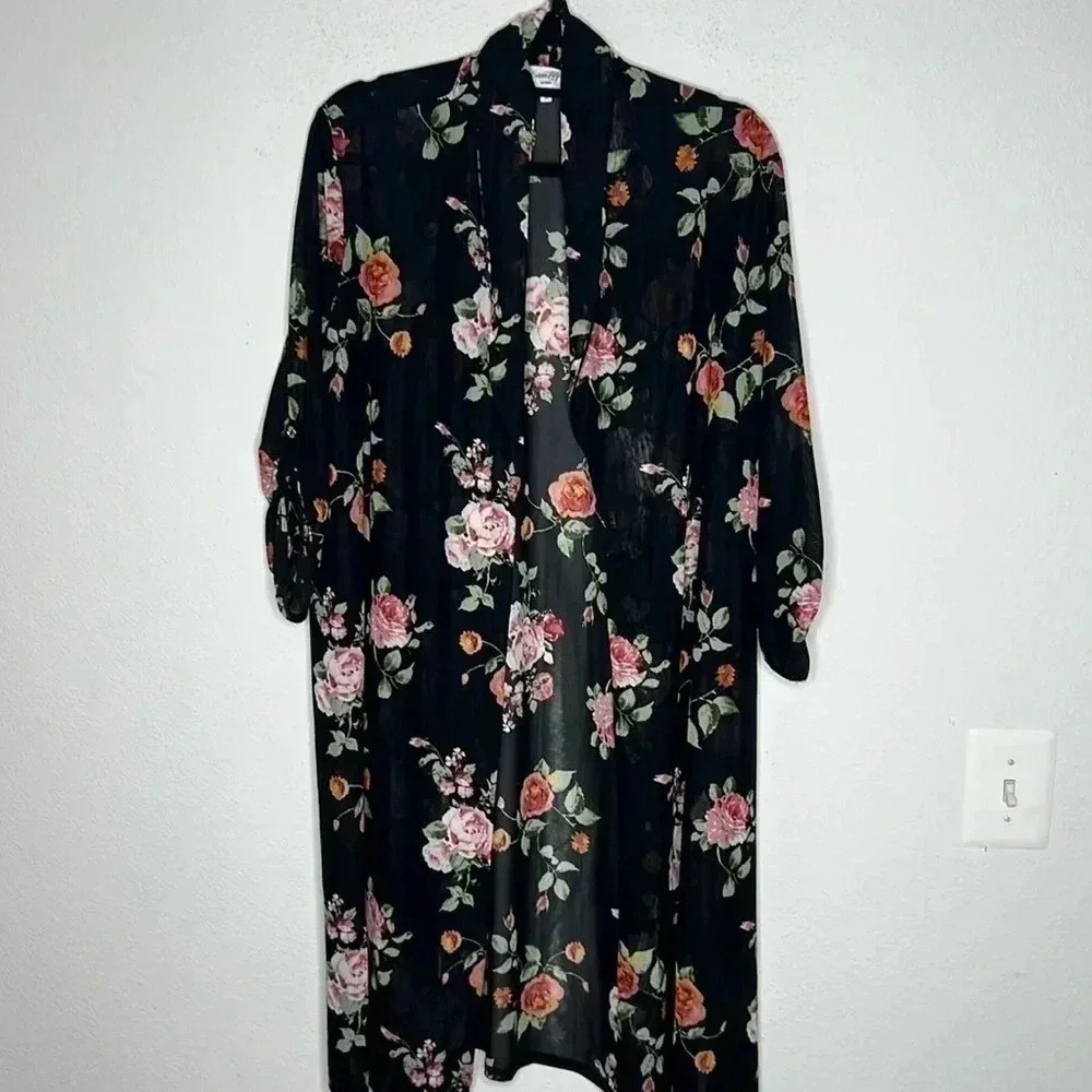 Siren Lily floral long beach plus size coverup cardigan size 2X - Picture 2 of 7